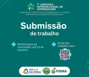 Prorrogado o prazo de submissão de trabalhos para a Jornada Internacional do curso de Enfermagem